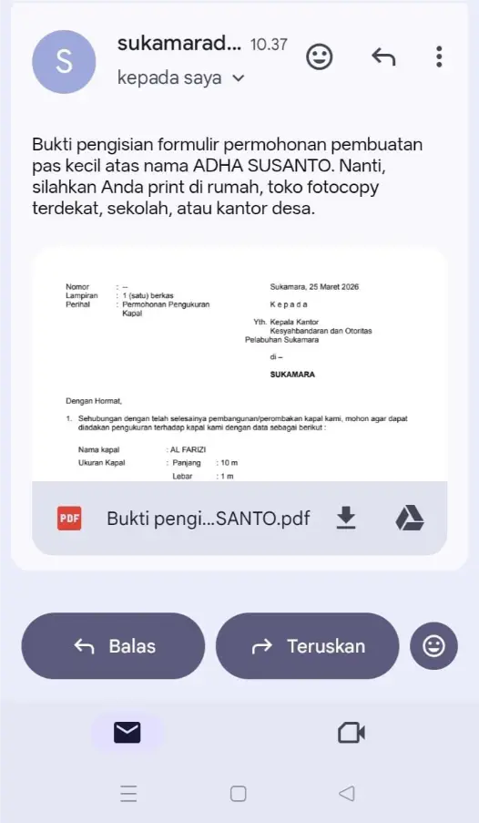 email bukti pengisian formulir